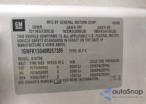 2008 Chevrolet Tahoe Ltz из США, поврежденный, VIN 1GNFK13048R267386